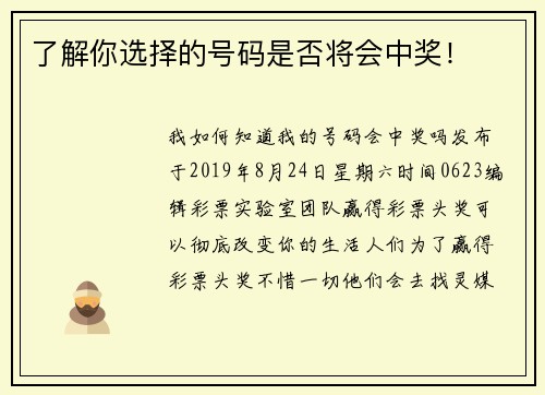 了解你选择的号码是否将会中奖！